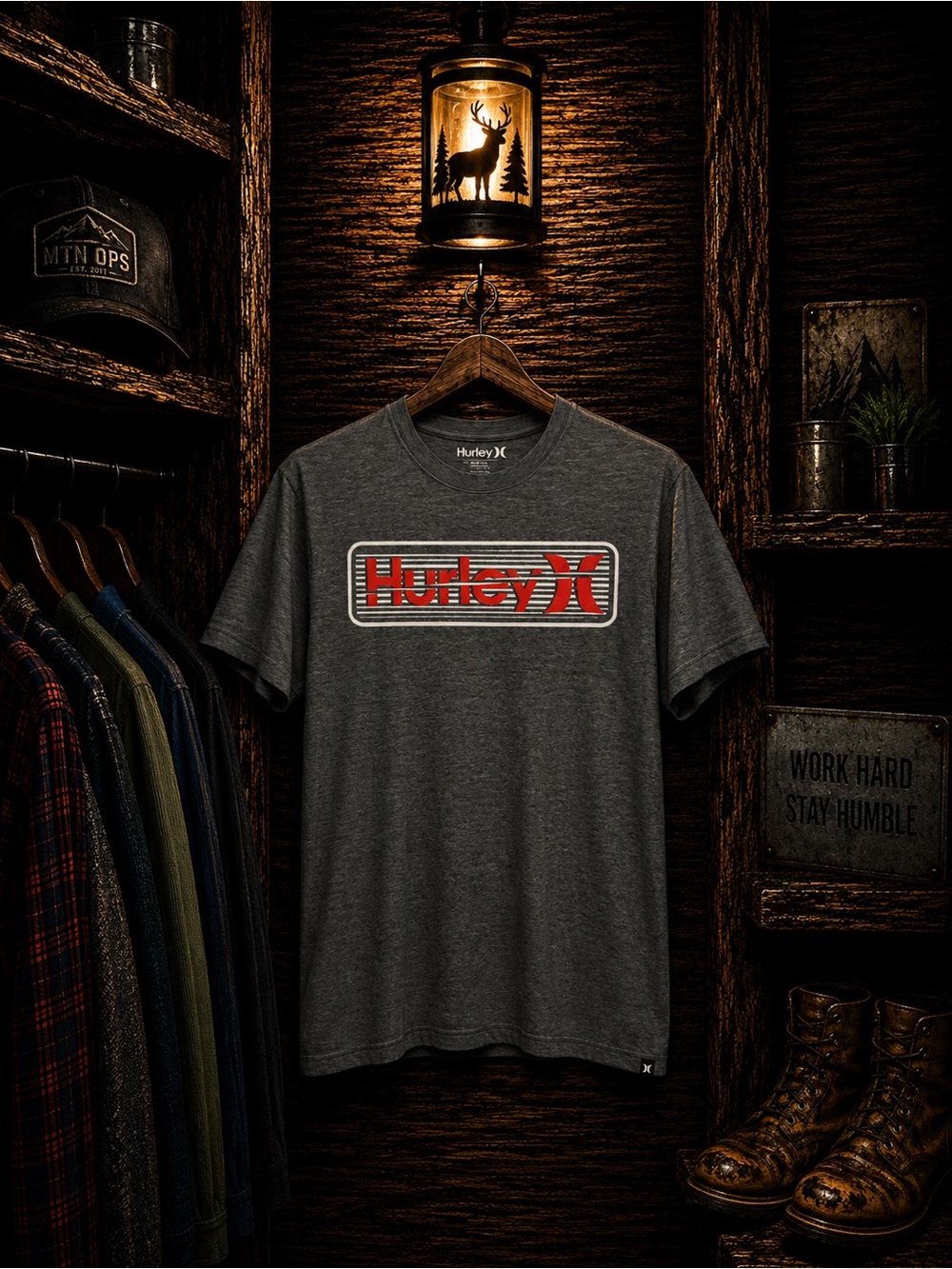 Hurley Graphic Mens Medium Gray T-Shirt EUC